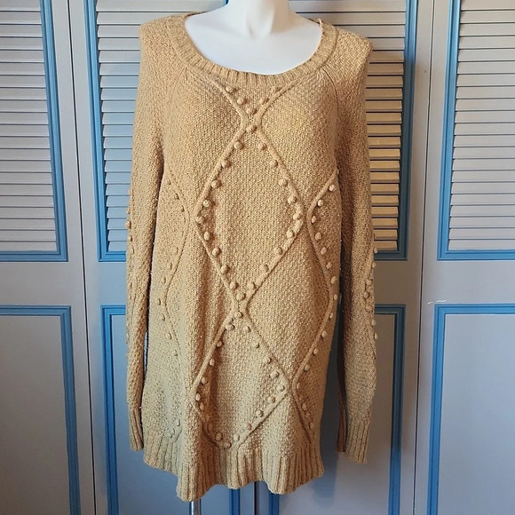 Anthropologie Moth Yellow Pom Pom Knit Sweater - Picture 2 of 15